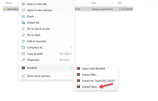 Giải nén file Autocad 2023