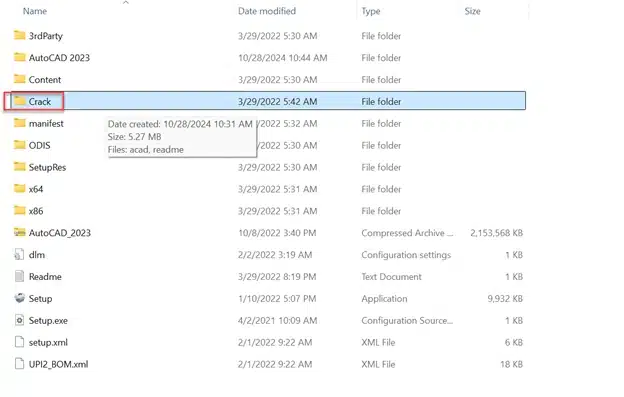 Mở file Crack trong file tải Autocđ 2023