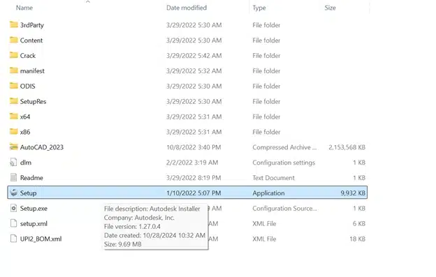 Mở file Setup trong Autocad 2023
