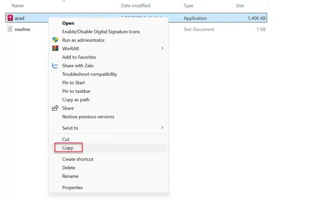 Tiến hành sao chép file acad