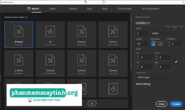 Giao diện chính của phần mềm Illustrator 2019 Portable.