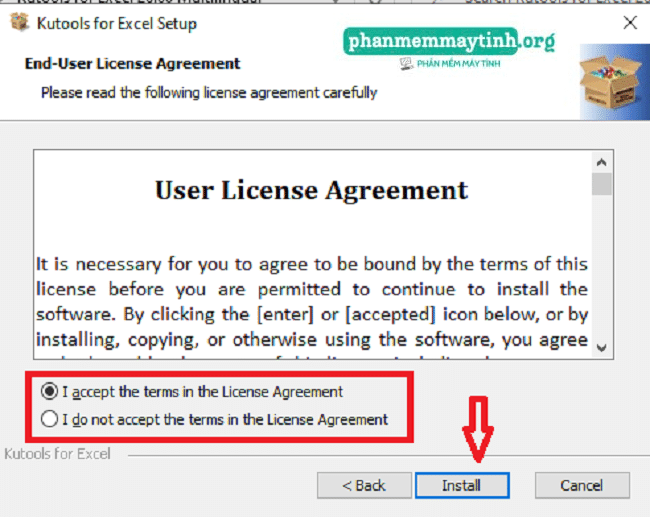 Nhấn "I accept" và "Install" để tiếp tục cài đặt.