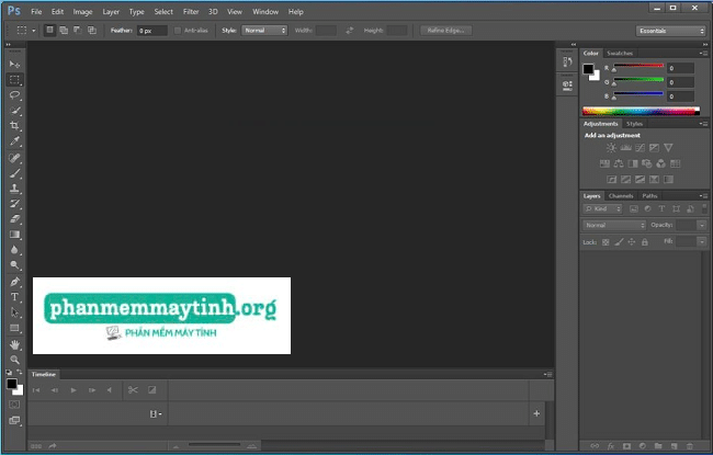 Giao diện chính của phần mềm Photoshop 2021 Portable.