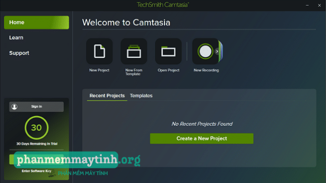 Giao diện chính của phần mềm Camtasia.
