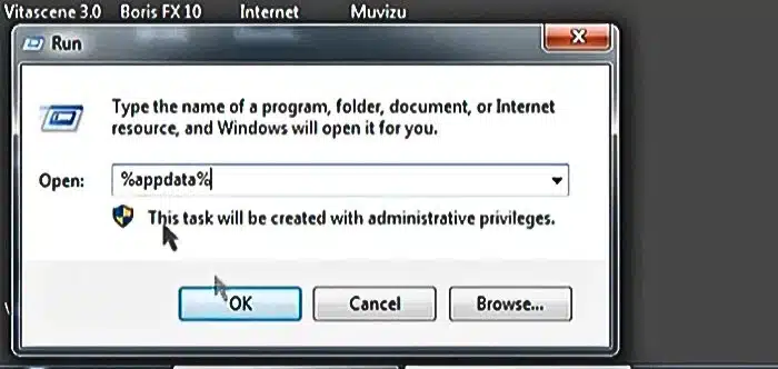 Nhập từ khóa "%appdata%" vào hộp thông báo của "Run".